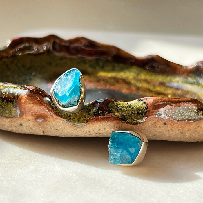 Sterling Silver Raw Sky Apatite Teal Natural Gemstone Stud Earrings