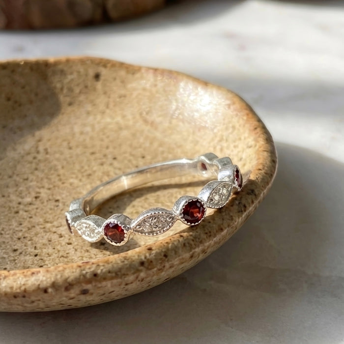 Sterling Silver Customizable Natural Garnet Eternity Band