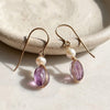Amethyst and pearl short oval dangle earrings gold filled alternate view