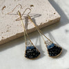Handmade Gold Filled Sapphire and Black Spinel Fan Drop Earrings Light Background