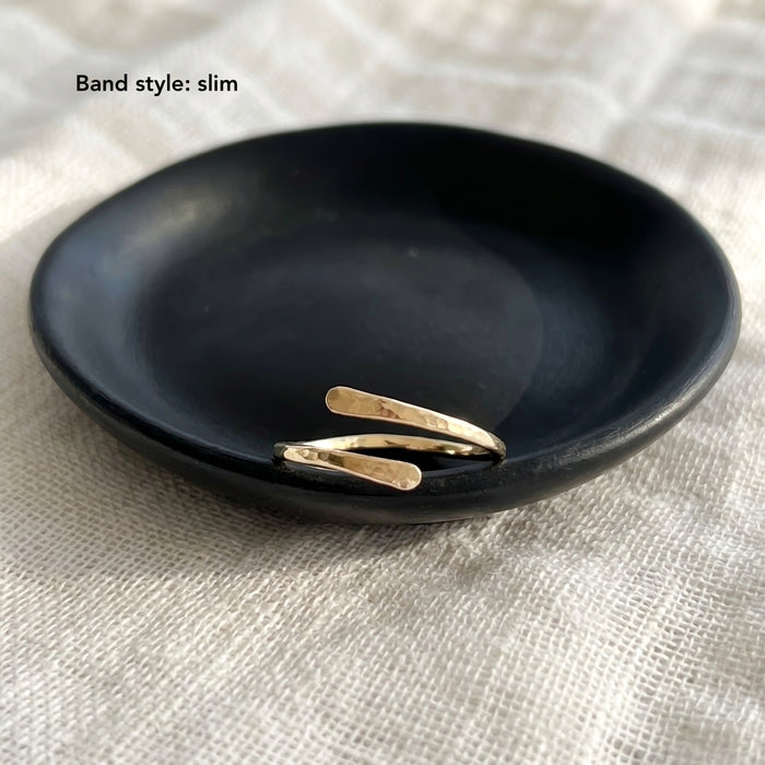 Slim bypass thumb ring open adjustable everyday hammered ring gold filled