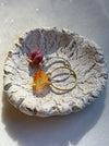 Carved pink crystal flower ring 14k sterling silver top down view
