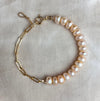Handmade Gold Filled Half Chain Half Pink Pearl Bracelet Top View