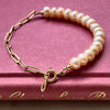 Handmade Gold Filled Half Chain Half Pink Pearl Bracelet Front View
