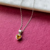Vintage Citrine Sterling Silver Heart Pendant Necklace Front Angle View