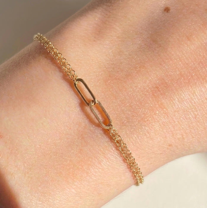 Mothers bracelet family link jewelry gold filled on wrist two links