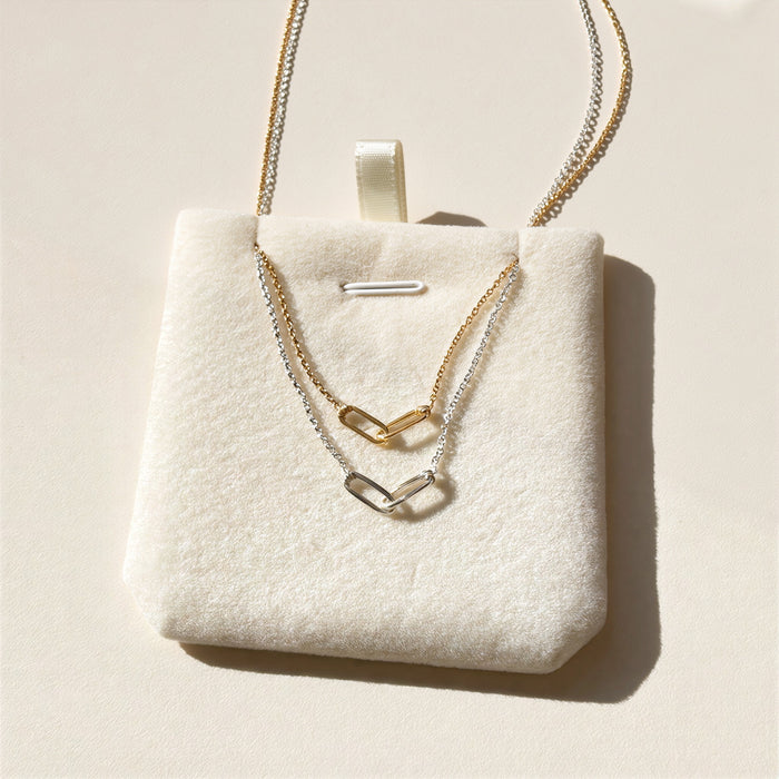 Double link interlocking chain necklace gold filled and sterling silver