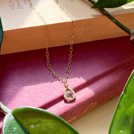 Handmade Gold Filled Dainty Labradorite Teardrop Pendant Necklace