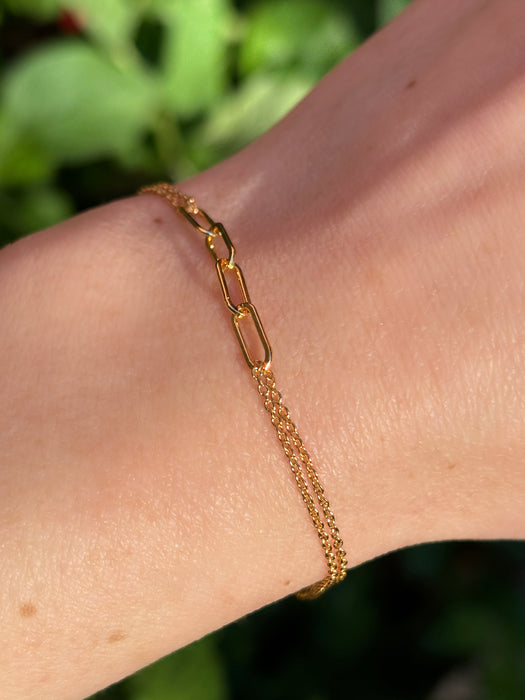 Mothers bracelet dainty chain family link jewelry gold filled on wrist