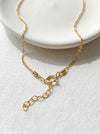 Dainty pearl and aquamarine two charm necklace solid 14k gold clasp detail view