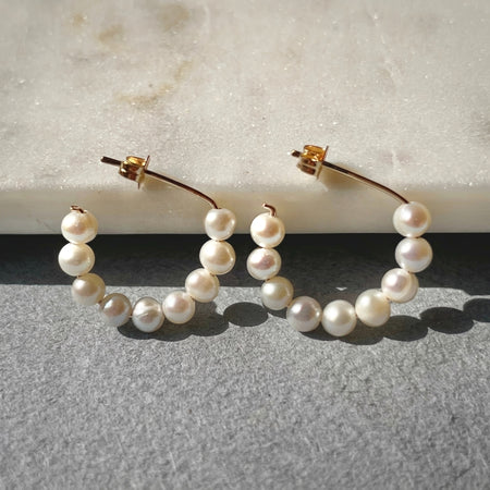 Small freshwater pearl hoop earrings 14k gold filled