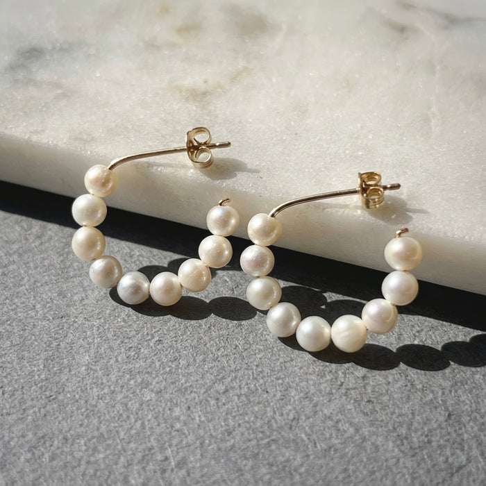 Small freshwater pearl hoop earrings 14k gold filled alternate view