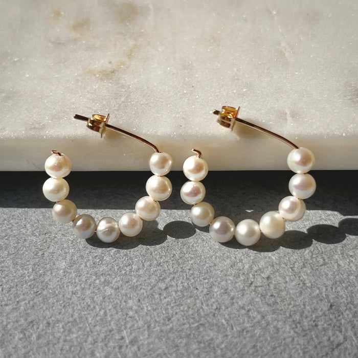 Small freshwater pearl hoop earrings 14k gold filled
