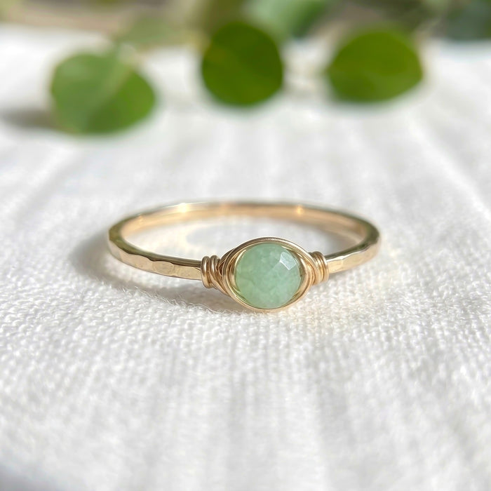 Gold Filled Dainty Green Jade Thin Band Stacking Ring