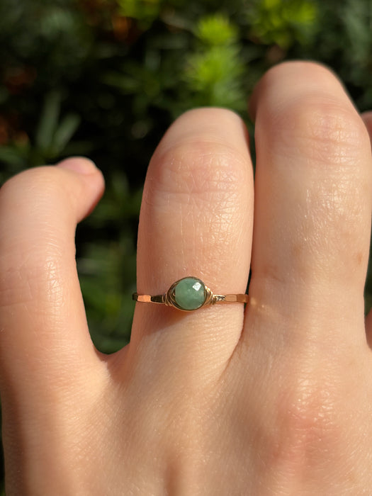 Gold Filled Dainty Green Jade Thin Band Stacking Ring