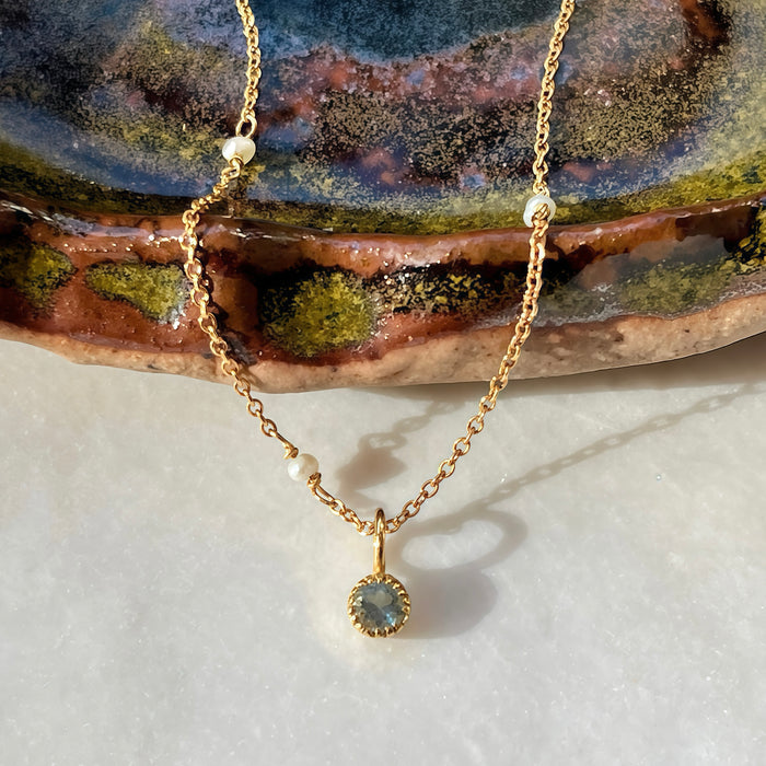 Gold Filled Aquamarine Dainty Charm Asymmetrical Layering Necklace