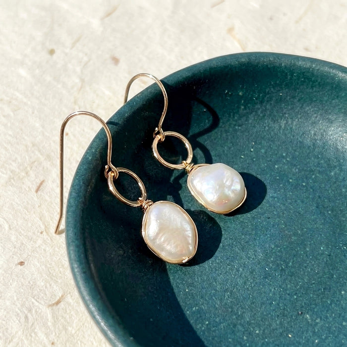 Chubby baroque pearl drop earrings 14k gold filled alternate view