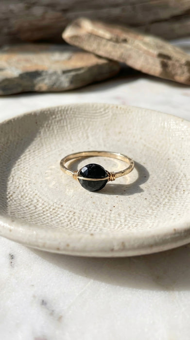 Sterling Silver or Gold Filled Black Tourmaline Split Circle Geometric Ring