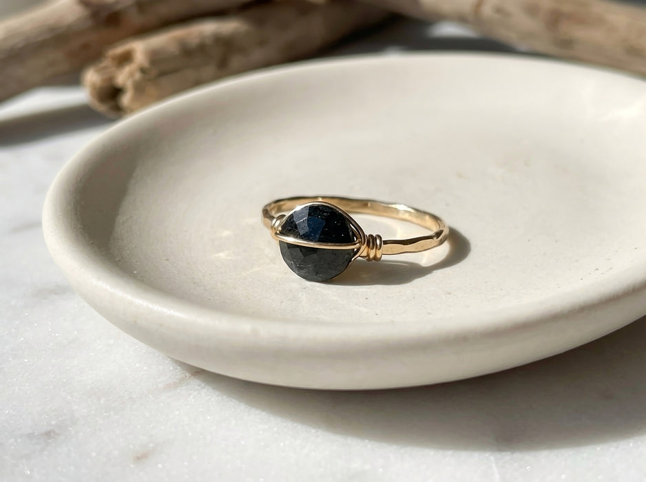 Sterling Silver or Gold Filled Black Tourmaline Split Circle Geometric Ring