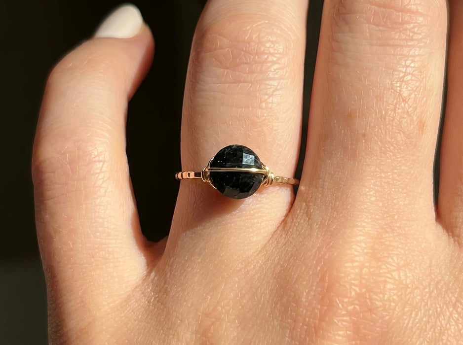 Sterling Silver or Gold Filled Black Tourmaline Split Circle Geometric Ring