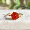 Carved orange carnelian rose flower ring gold filled