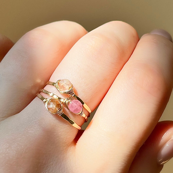 Gold Filled Dainty and Colorful Natural Tourmaline Stacking Ring Set