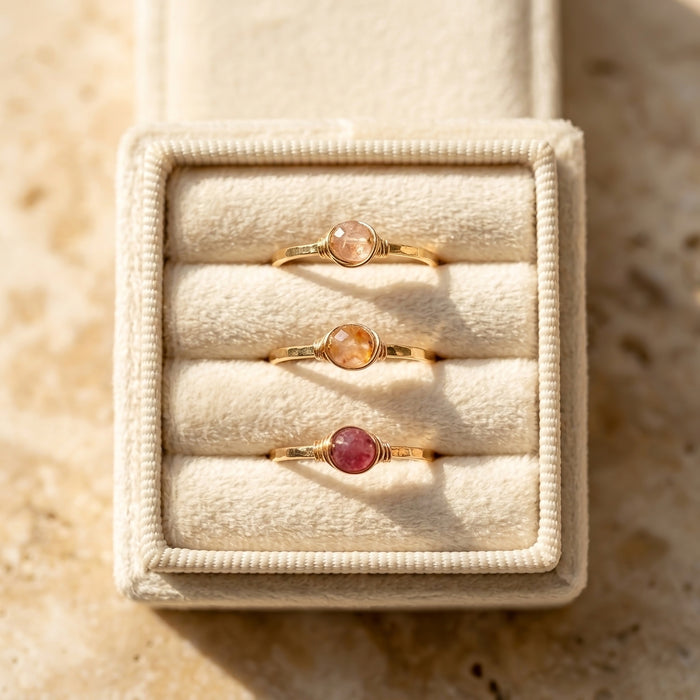 Pink Tourmaline Stacking Ring Single or Set, 14k Gold Filled