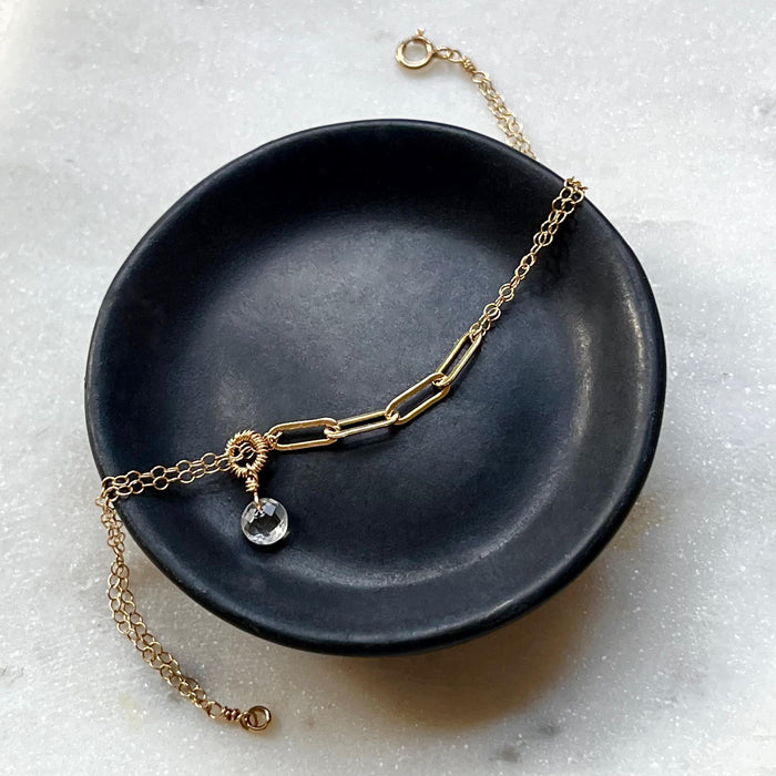 Dainty four link mixed chain bracelet 14k gold filled with charm