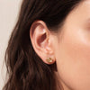 Gold rutilated quartz oval wrapped stud earrings gold filled on model