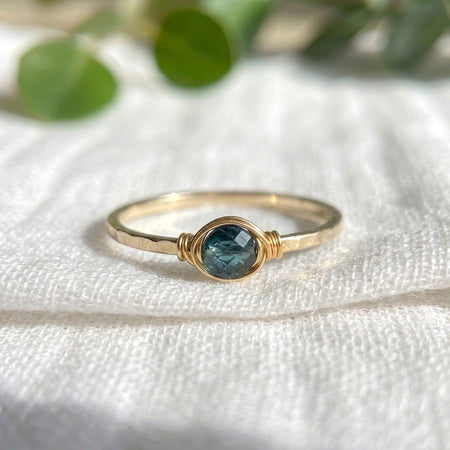 London blue topaz dainty wire wrapped bezel stacking ring gold filled