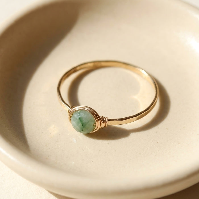 Green jade two tone dainty stacking ring 14k gold filled