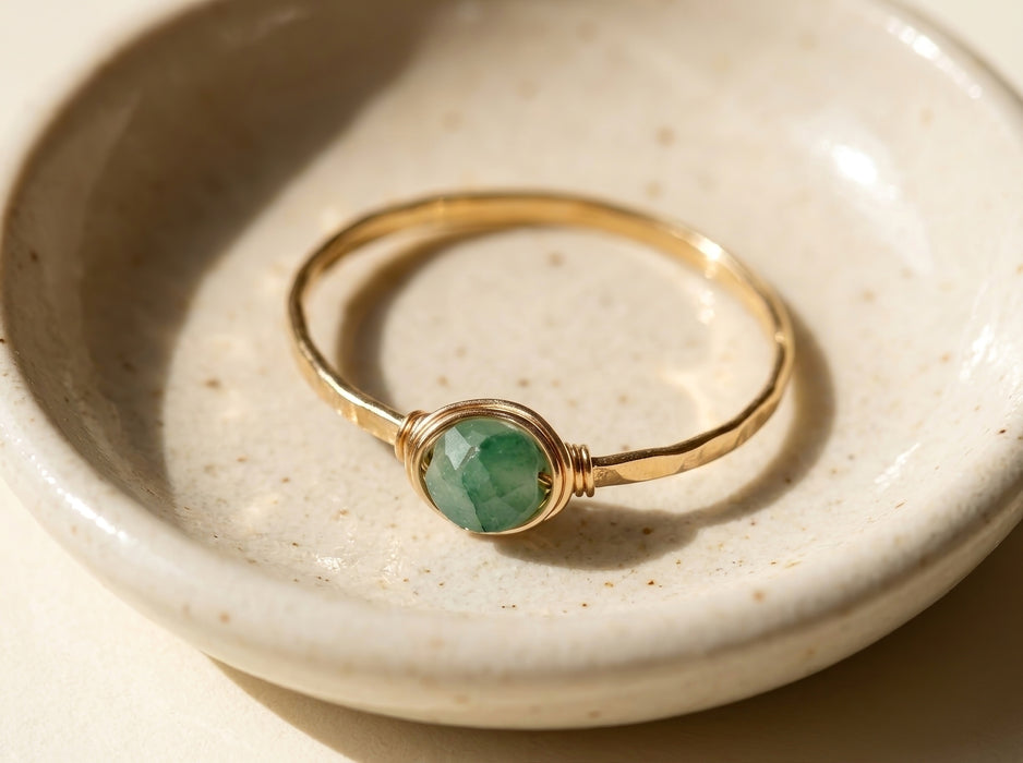 Green jade two tone dainty stacking ring 14k gold filled alternate view