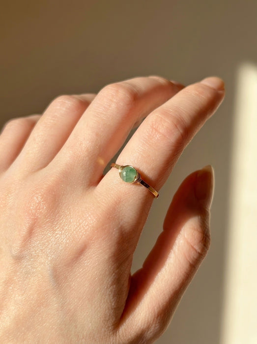 Green jade two tone dainty stacking ring 14k gold filled on hand