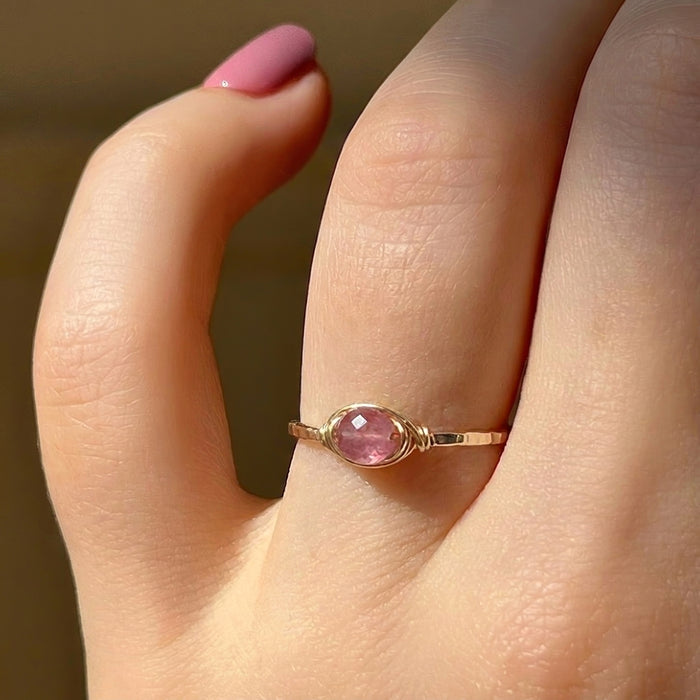 Pink Tourmaline Stacking Ring Single or Set, 14k Gold Filled