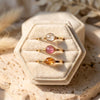 Dainty pink tourmaline stacking ring three piece set gold filled