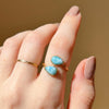 Larimar adjustable teardrop two stone ring on hand 14k gold plated