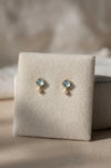 Dainty two stone aquamarine and white topaz stud earrings, gold vermeil
