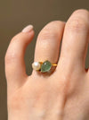 Green jade teardrop pearl ring gold vermeil on hand alternate view