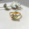 Green jade teardrop pearl ring grade a jadeite gold vermeil angle view