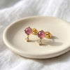 Pink tourmaline natural gemstone stud earrings gold vermeil side view