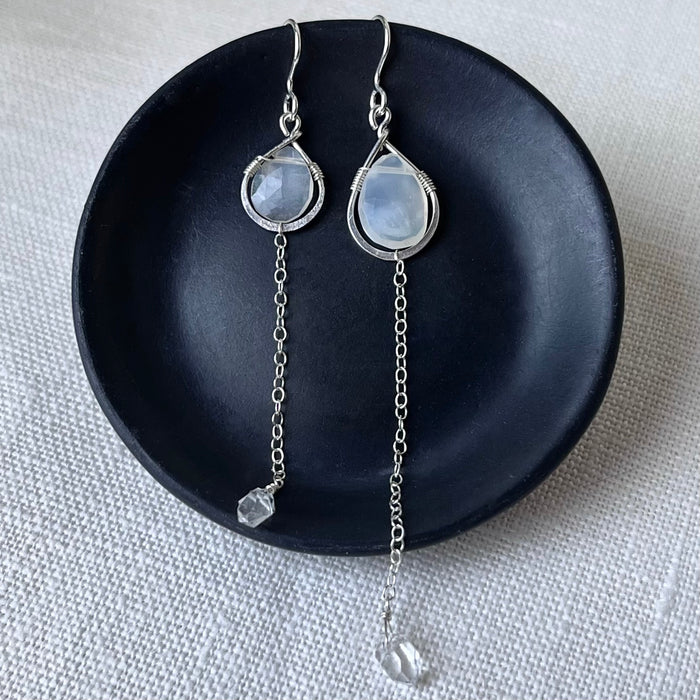 Handmade Sterling Silver Asymmetrical Moonstone Drop Earrings