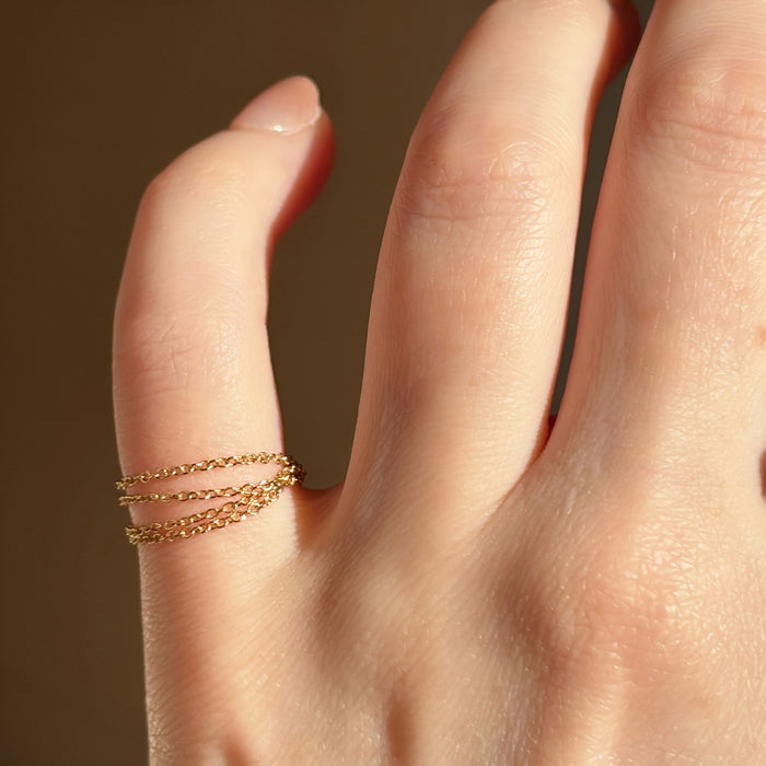 Pinky ring dainty layered chain ring gold filled on hand