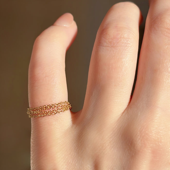 Pinky ring dainty layered chain ring gold filled on hand alternate view