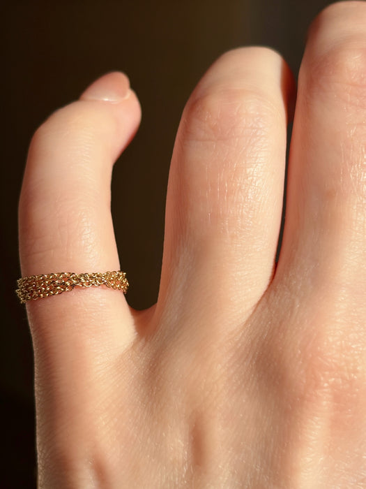 Pinky ring dainty layered chain ring gold filled on hand vertical view