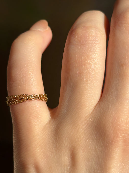 Pinky ring dainty layered chain ring gold filled on hand vertical view