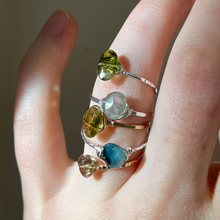 Multiple Bicolor Watermelon Tourmaline Dainty Rings