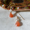 Peach moonstone orange pearl teardrop gold boho drop earrings 14k gold filled