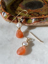 Peach moonstone pearl gold boho drop earrings 14k gold filled alternate view