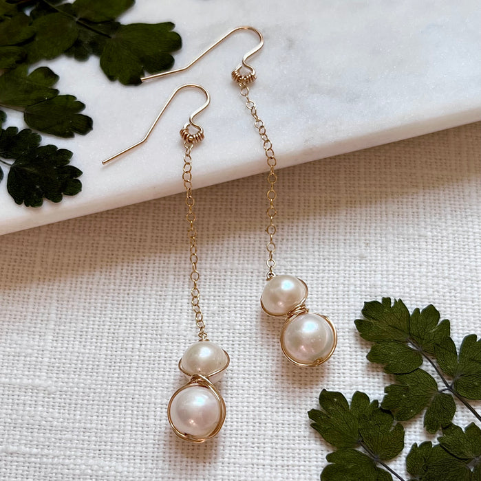 Handmade Gold Filled Freshwater Pearl Drop Earrings White Background