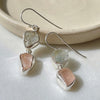 Raw rose quartz and aquamarine two stone drop earrings sterling silver